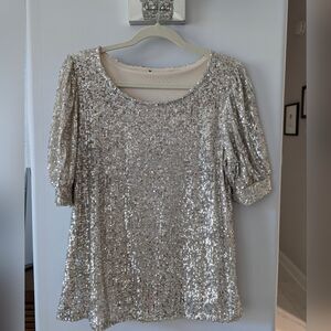 Champagne color sequin top and pants. Size XL